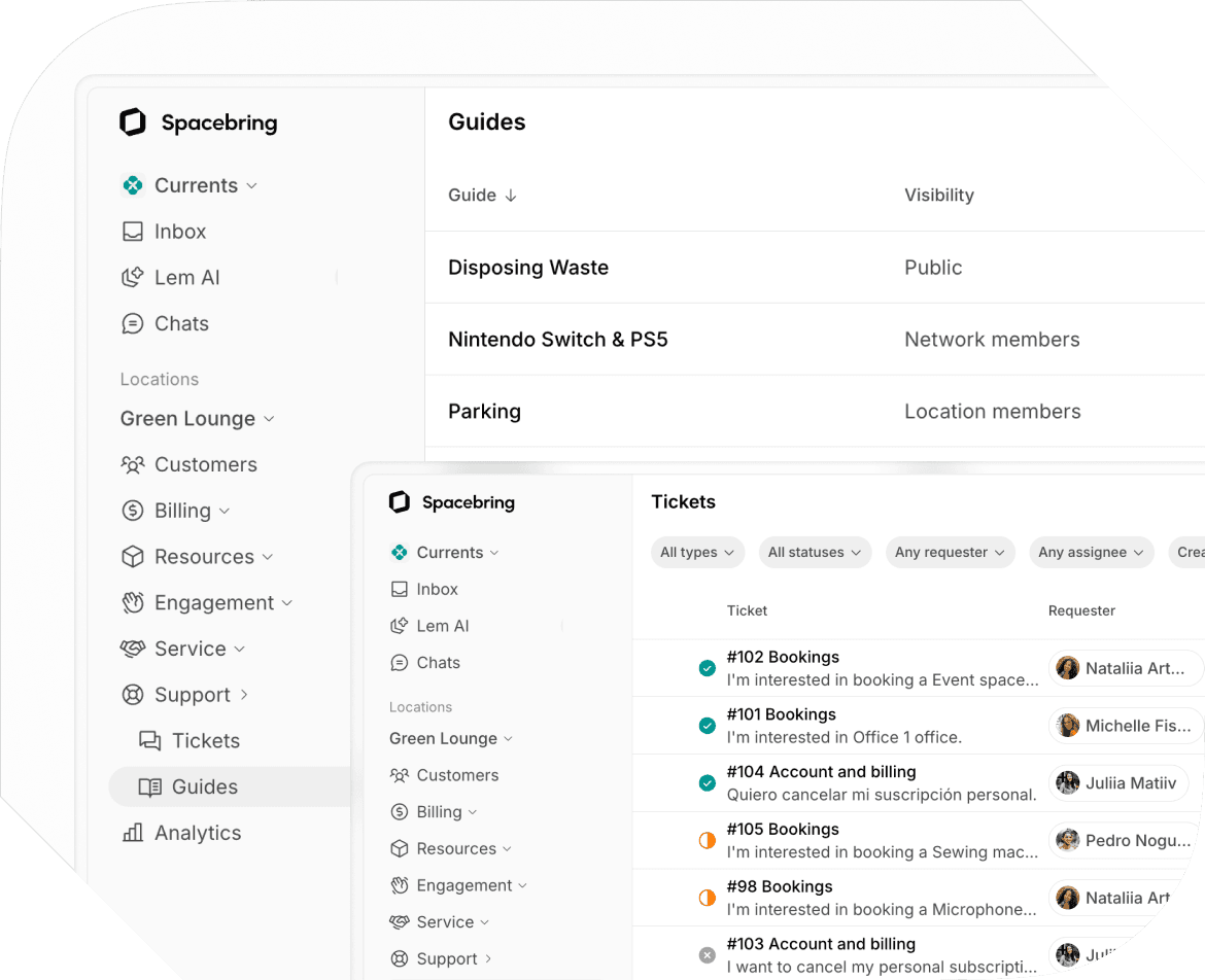 Member support inside coworking space management software