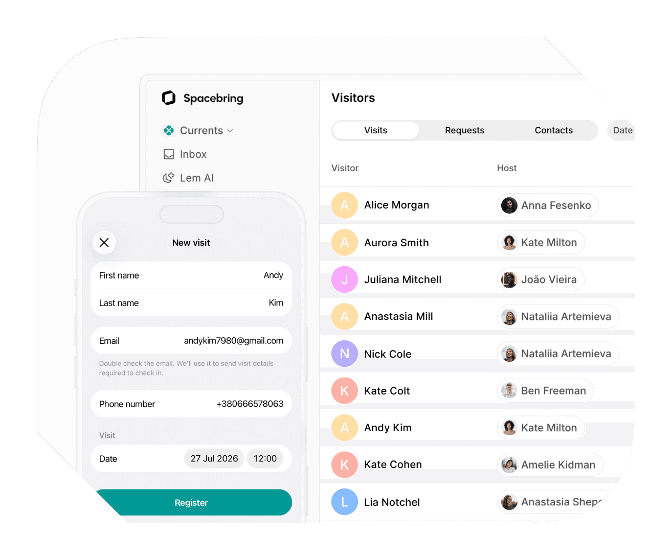 Visitor management in Spacebring