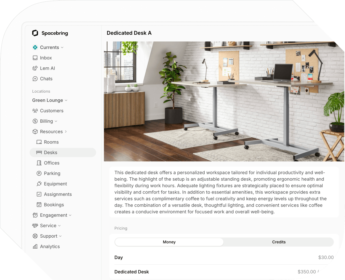 Dedicated desks on Spacebring coworking space management software