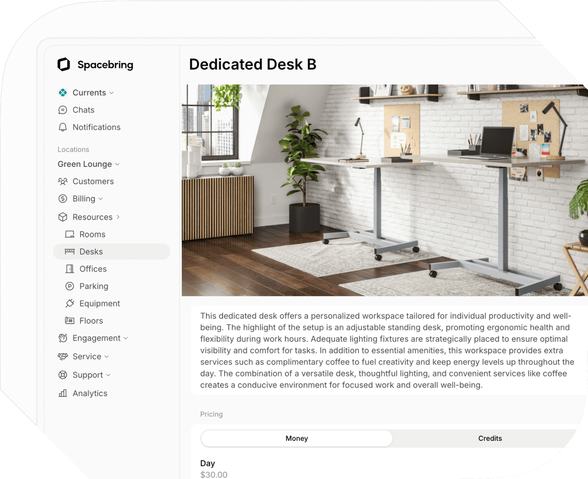 Dedicated desks on Spacebring coworking space management software