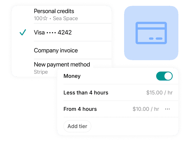 Diverse payment options at coworking management software