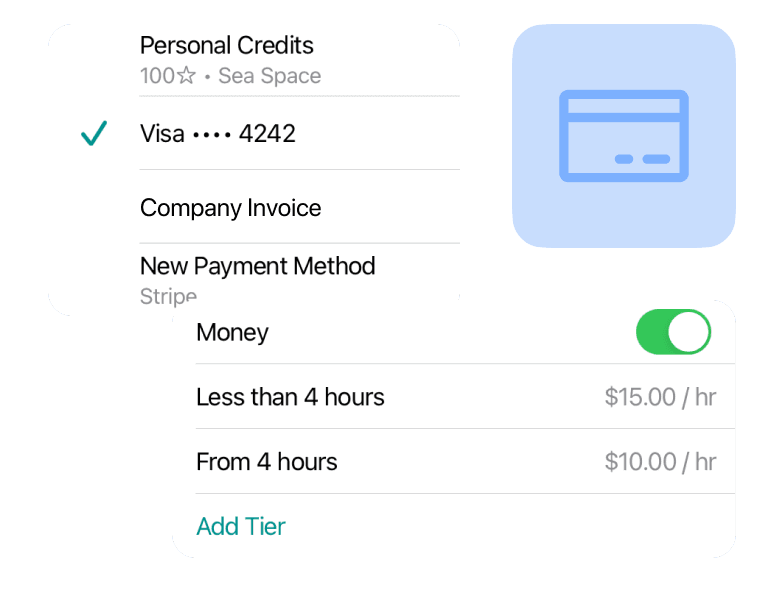Diverse payment options at coworking management software