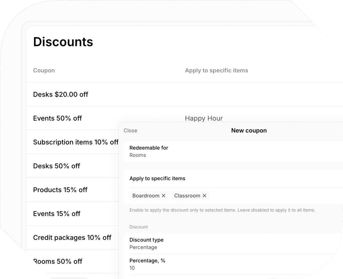 Create Discounts at Spacebring Coworking Space Management Platform