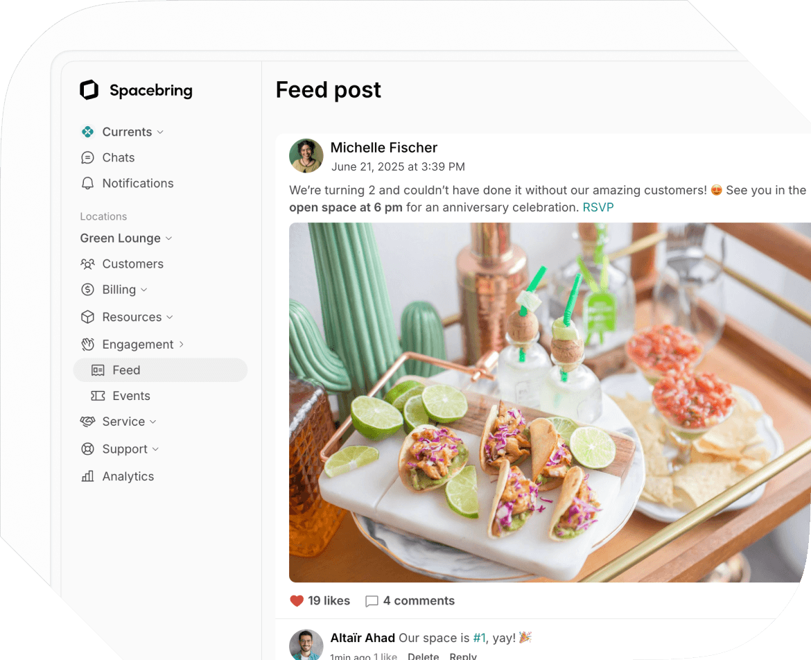 Feed on Spacebring coworking space management software