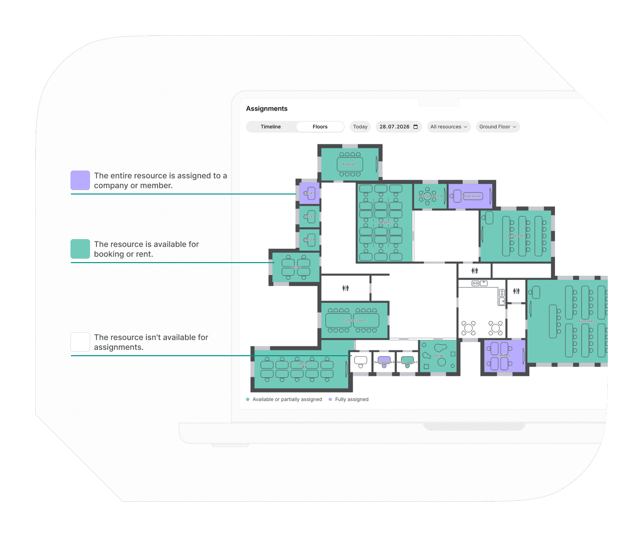 Tracking co-working space occupancy with floor plans