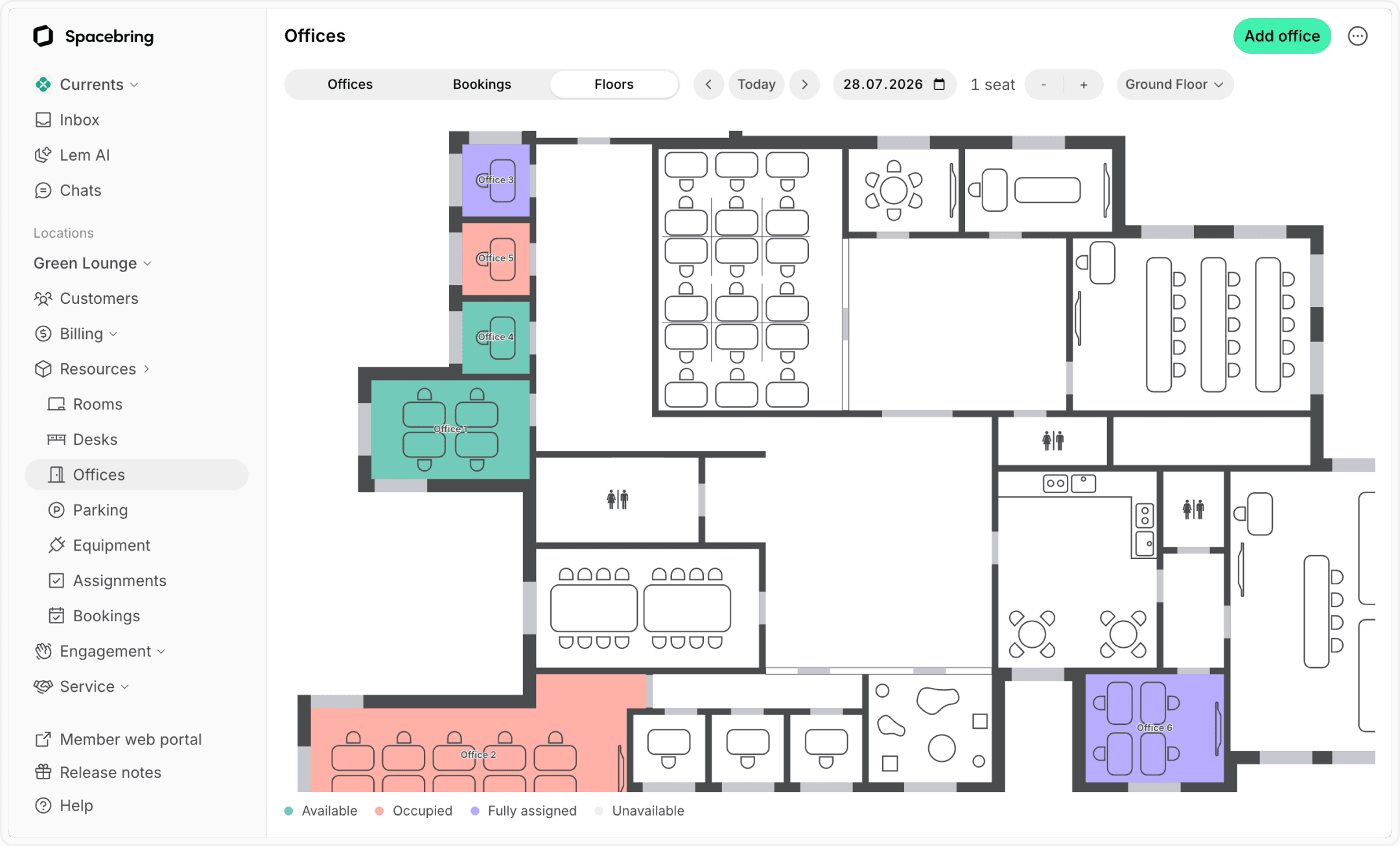 Offices occupancy with floor plans