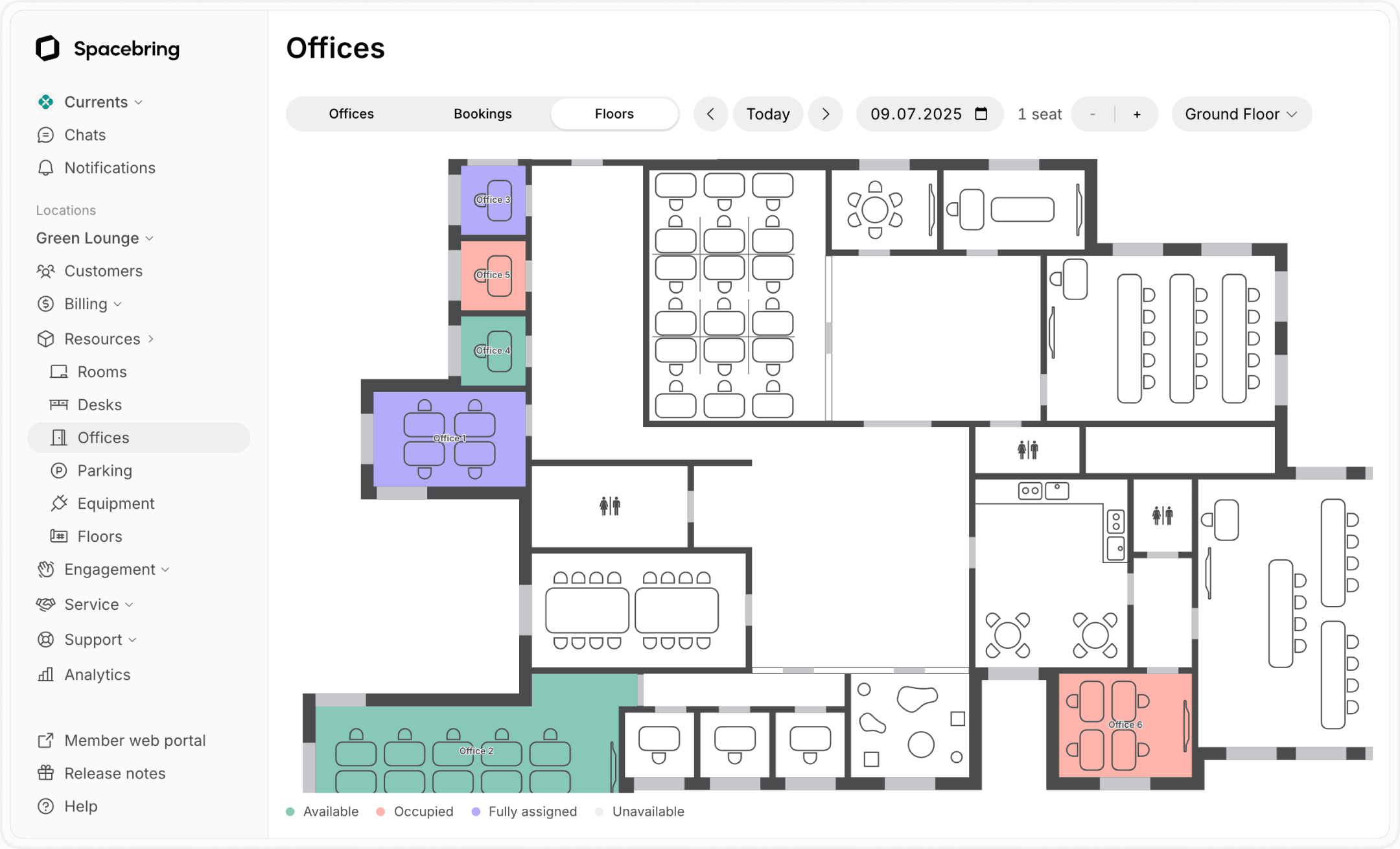 Offices occupancy with floor plans