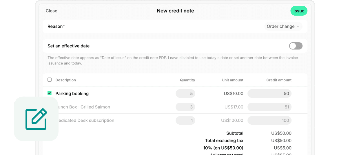 Credit notes at Spacebring coworking space management software