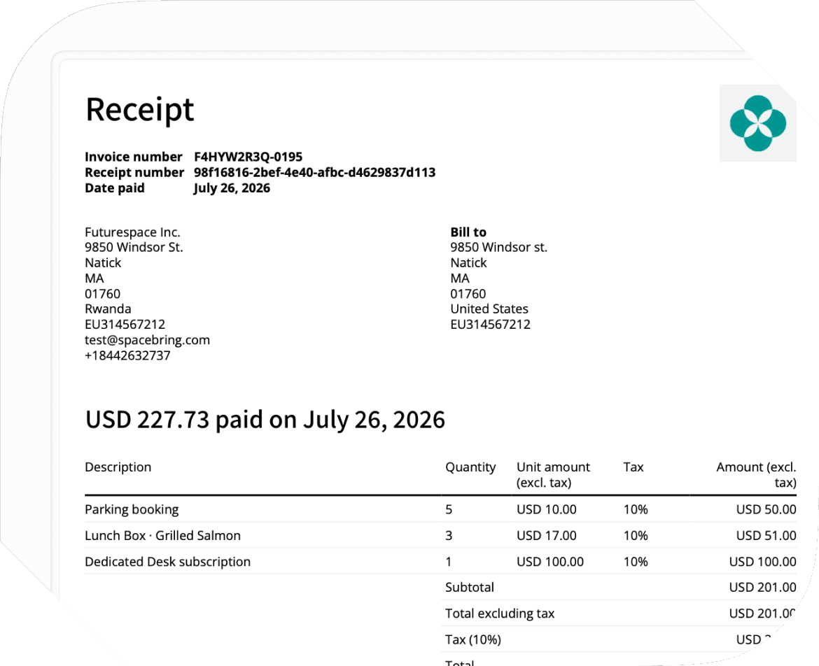 Auto-invoice on Spacebring coworking space management software