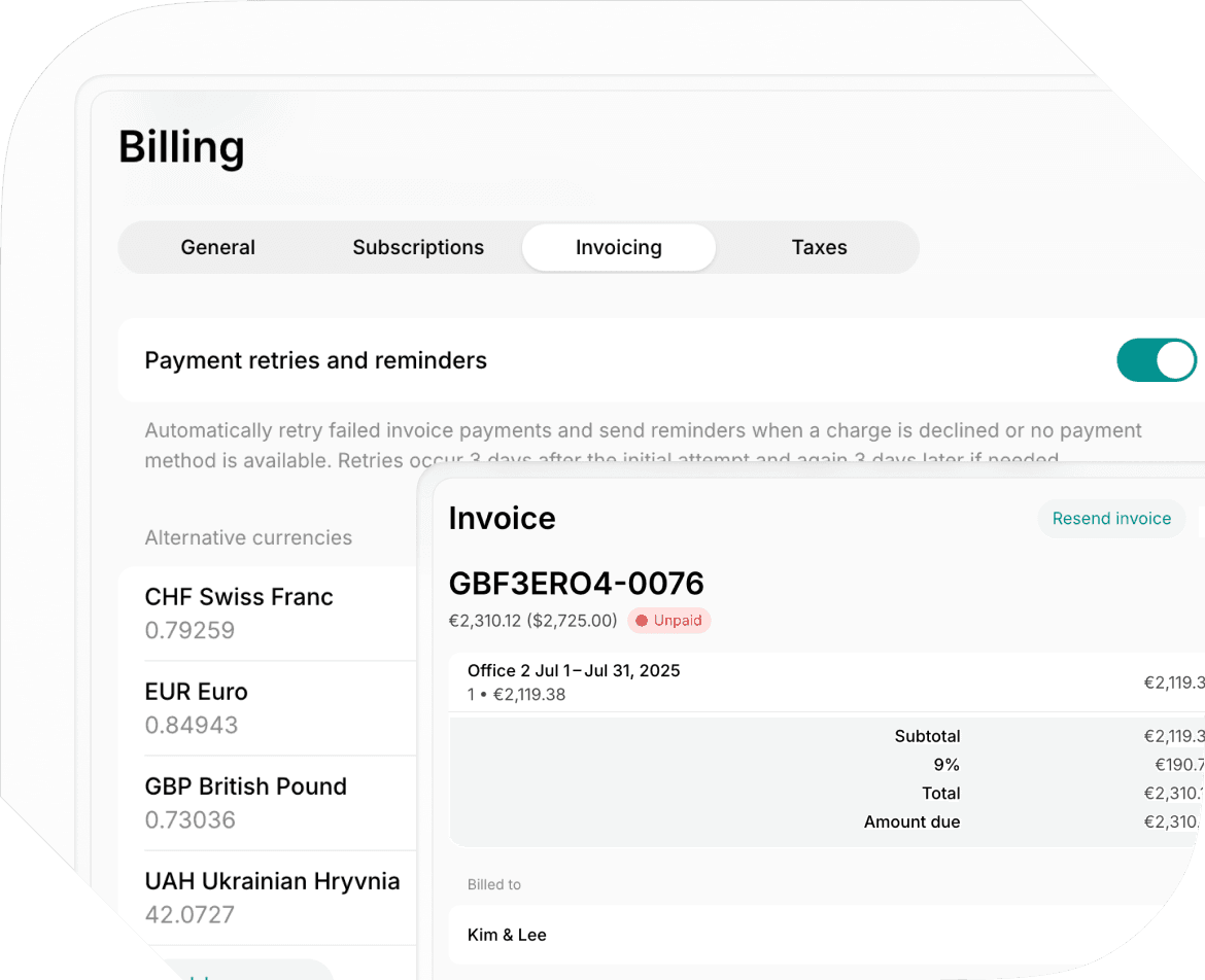 Setting up payments in multiple currencies on Spacebring coworking space management software