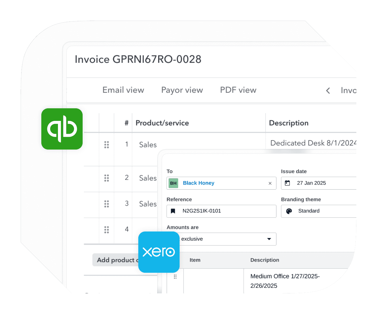 Spacebring coworking space management software seamlessly integrates with Xero and Quickbooks