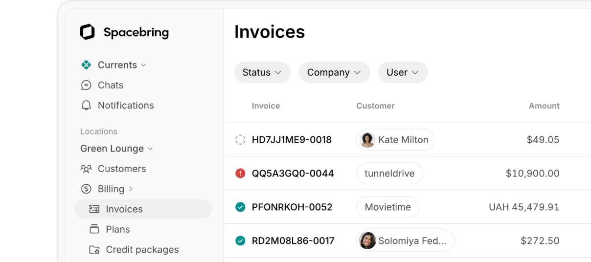 Invoicing at Spacebring coworking space management software