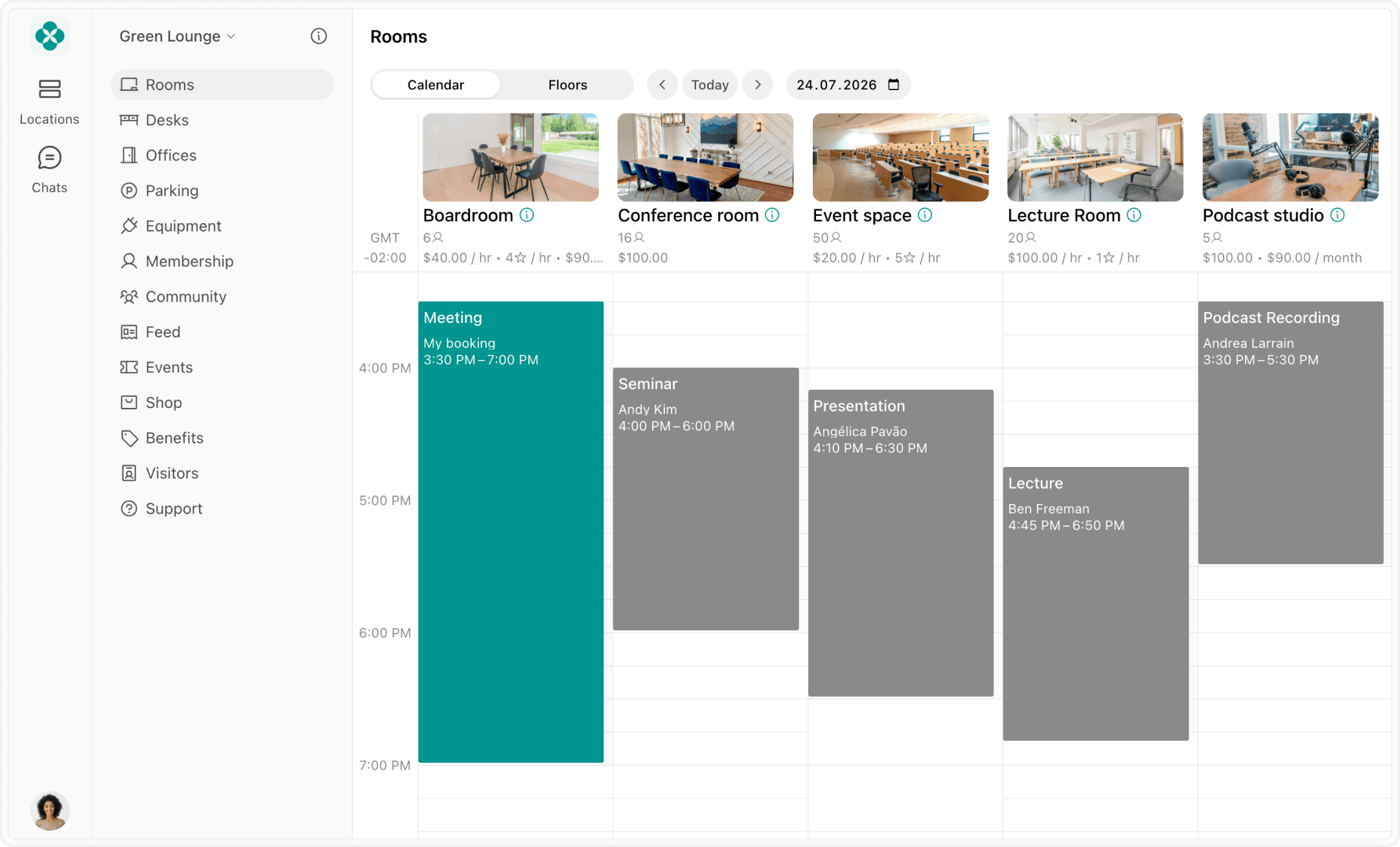 Booking a meeting room in Spacebring coworking space management platform