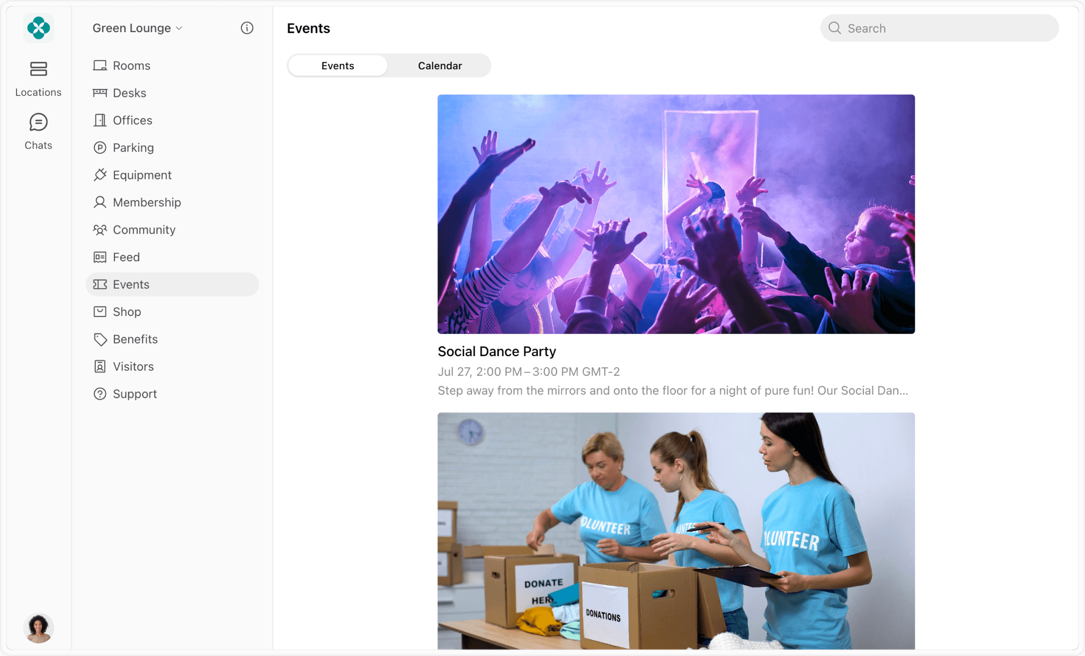 Manage coworking events at Spacebring software