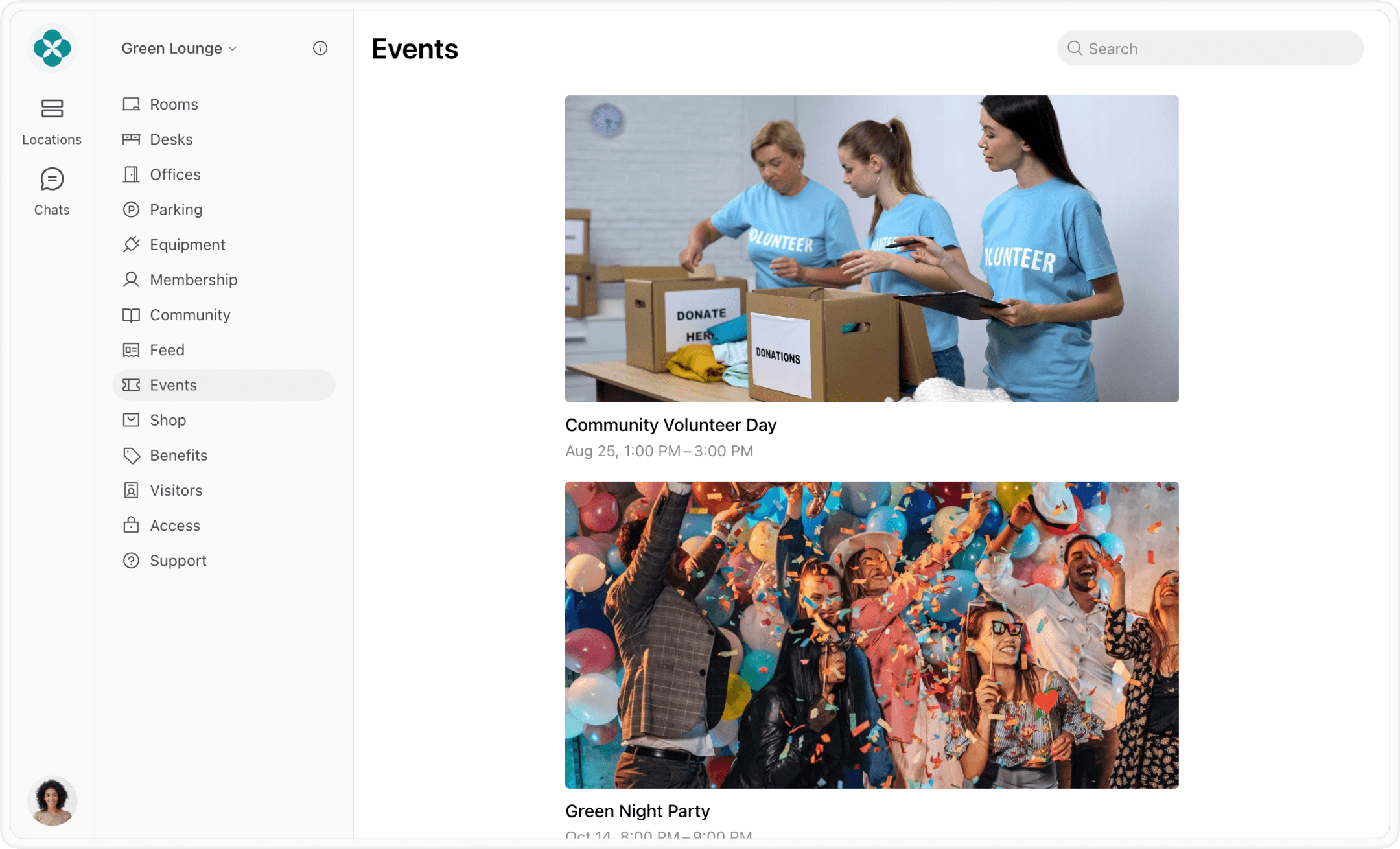 Manage coworking events at Spacebring software