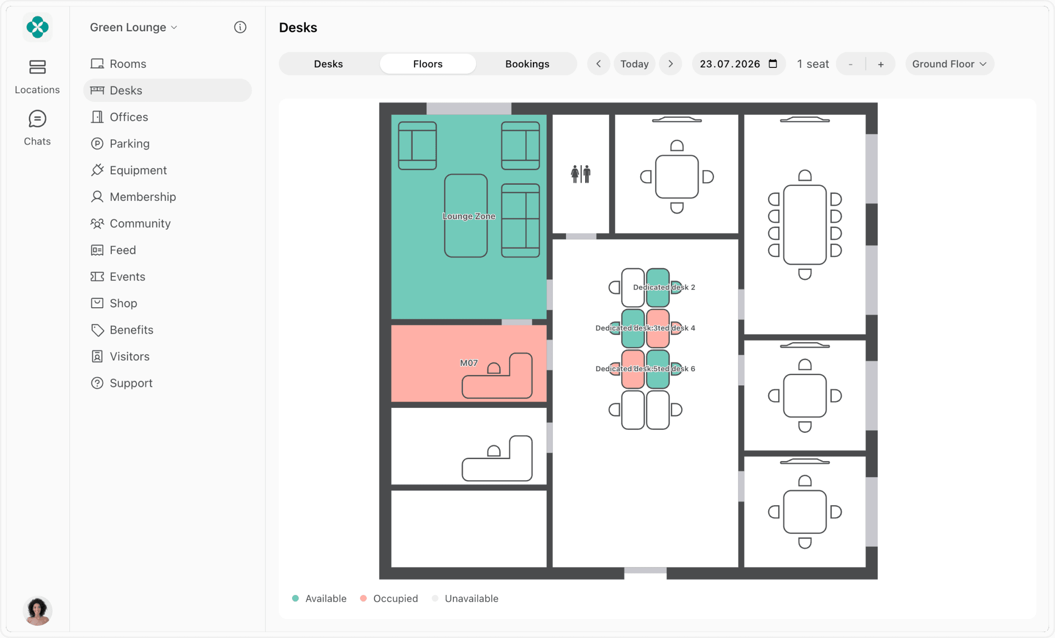 Coworking space floor plans at Spacebring platform