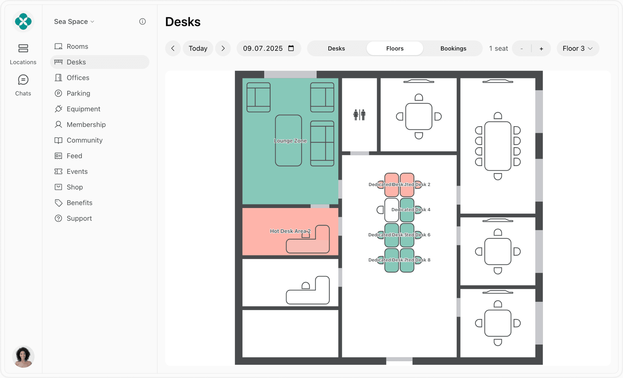 Coworking space floor plans at Spacebring platform