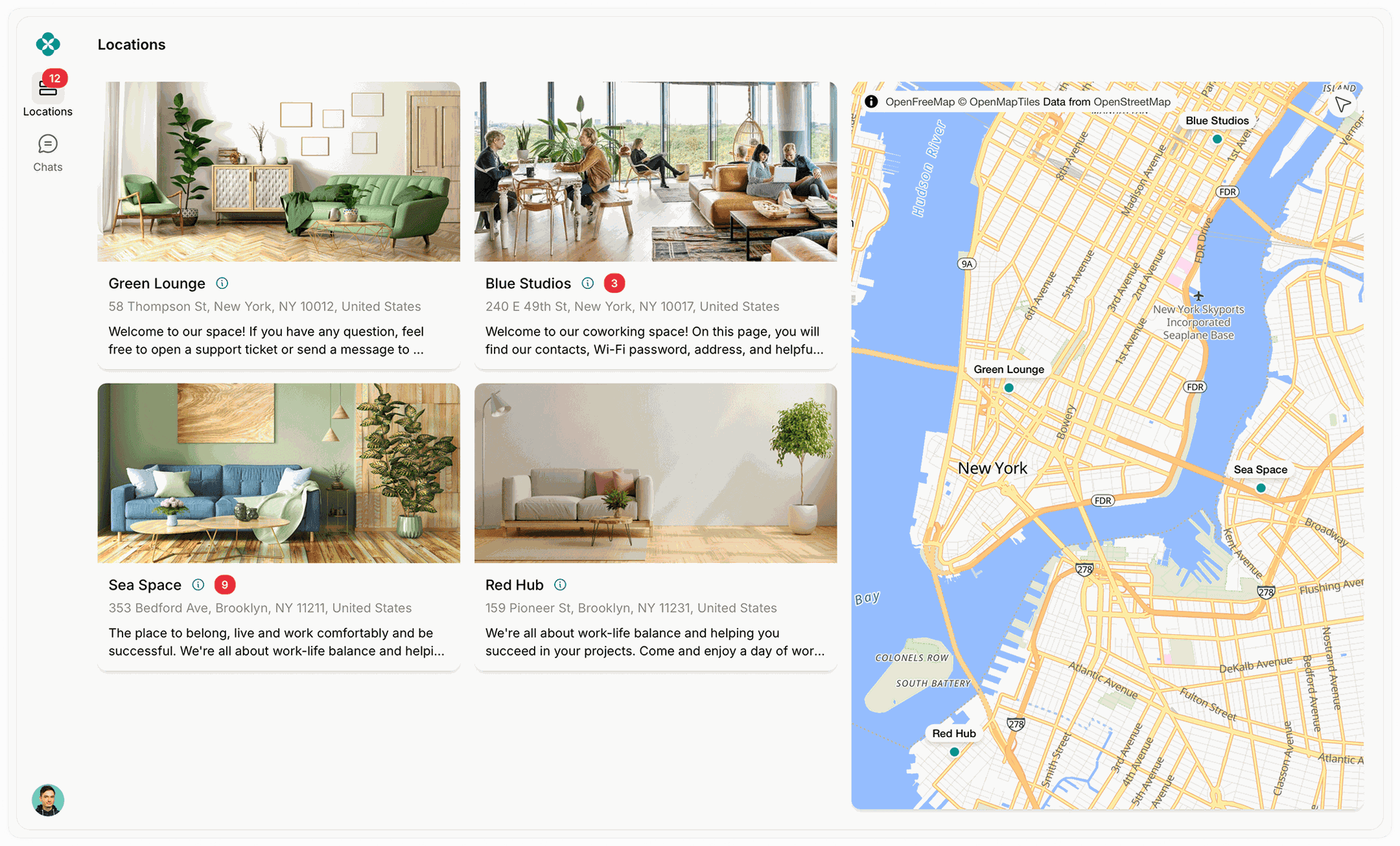 Choosing a location on a map in the Spacebring member web portal