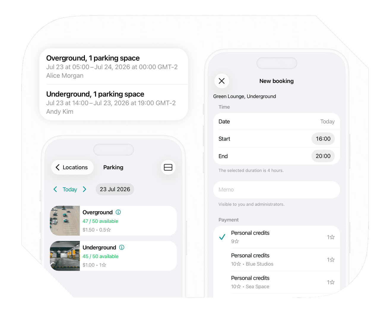 Booking parking space or lot on Spacebring coworking space management software