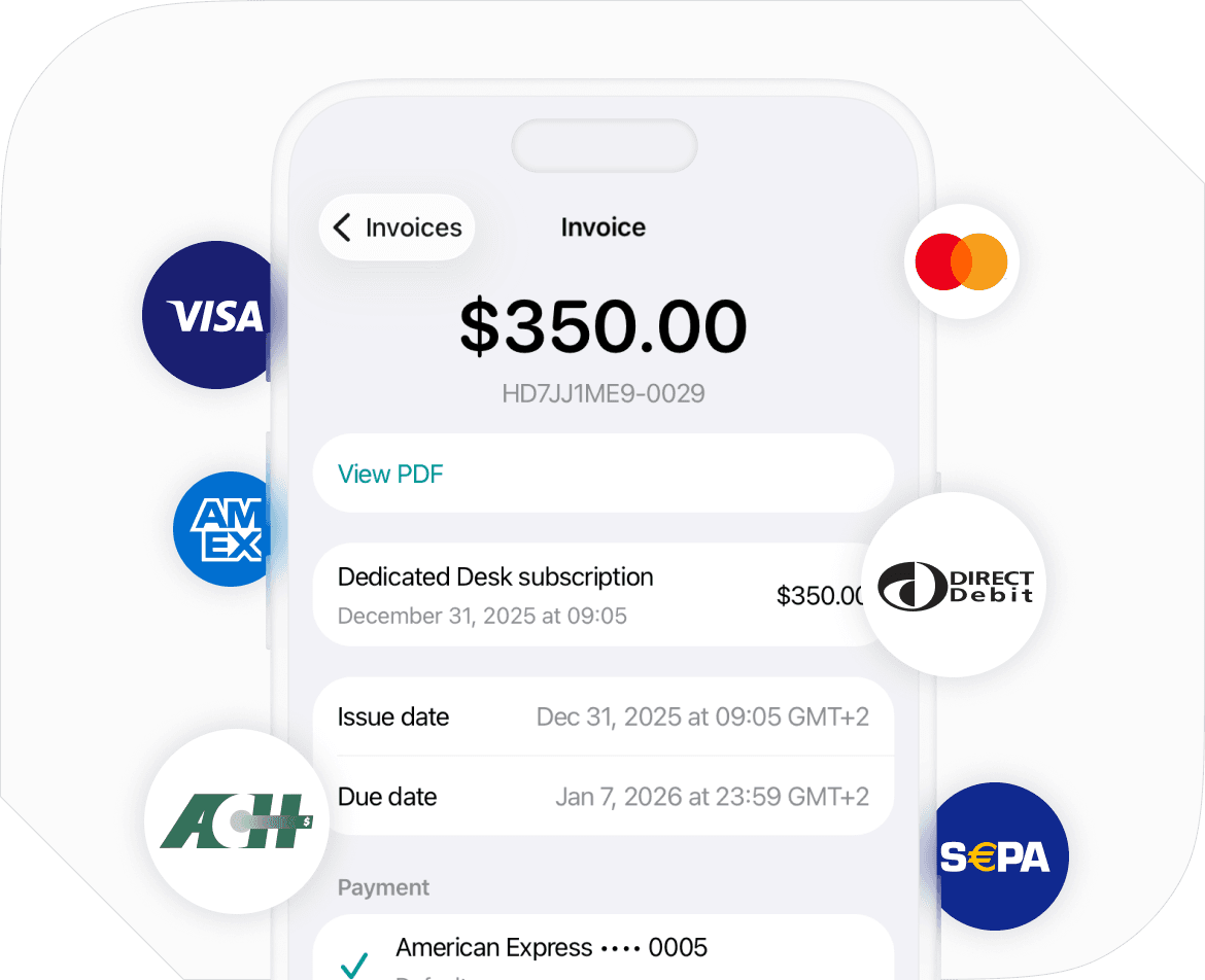 Auto-pay feature on Spacebring coworking space management platform
