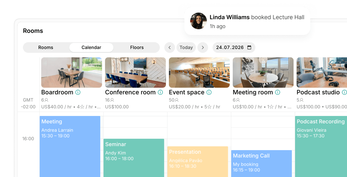 Seamless room booking experience at Spacebring coworking space management software