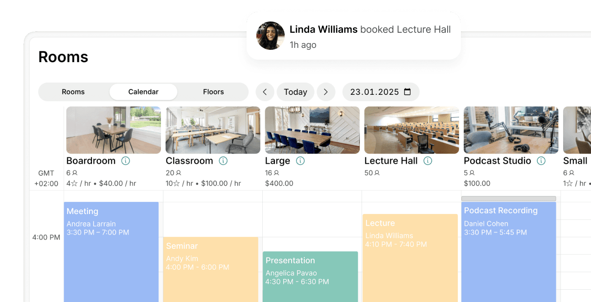 Seamless room booking experience at Spacebring coworking space management software