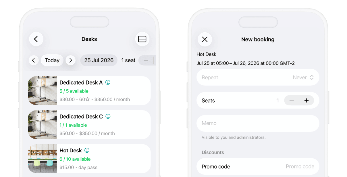 Seamless desk booking experience at Spacebring coworking space management software