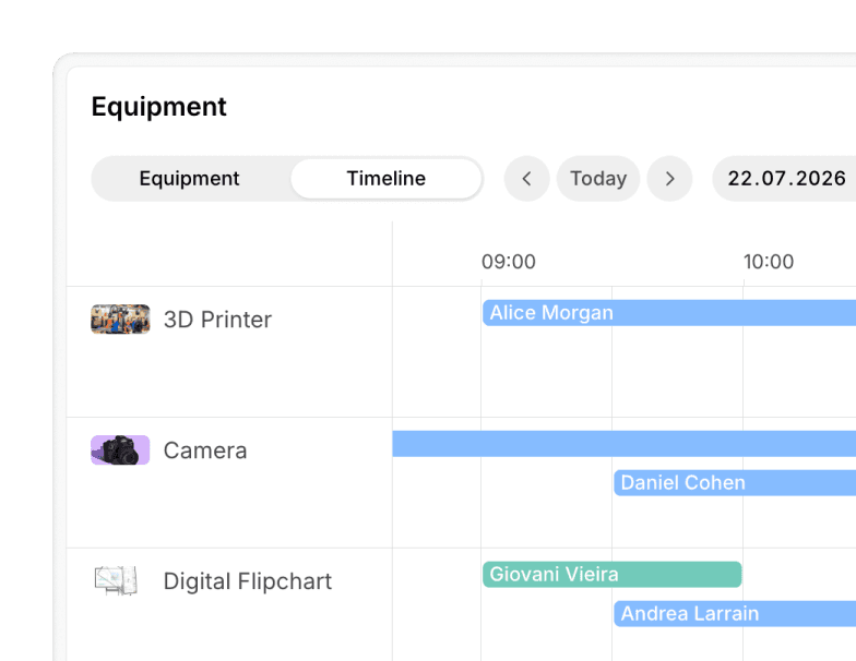Seamless equipment booking experience at Spacebring coworking space management software