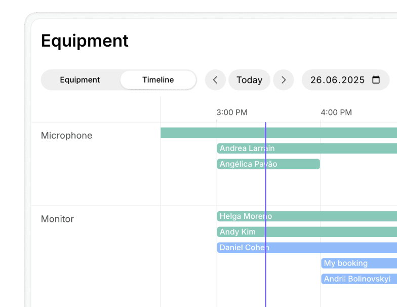 Seamless equipment booking experience at Spacebring coworking space management software
