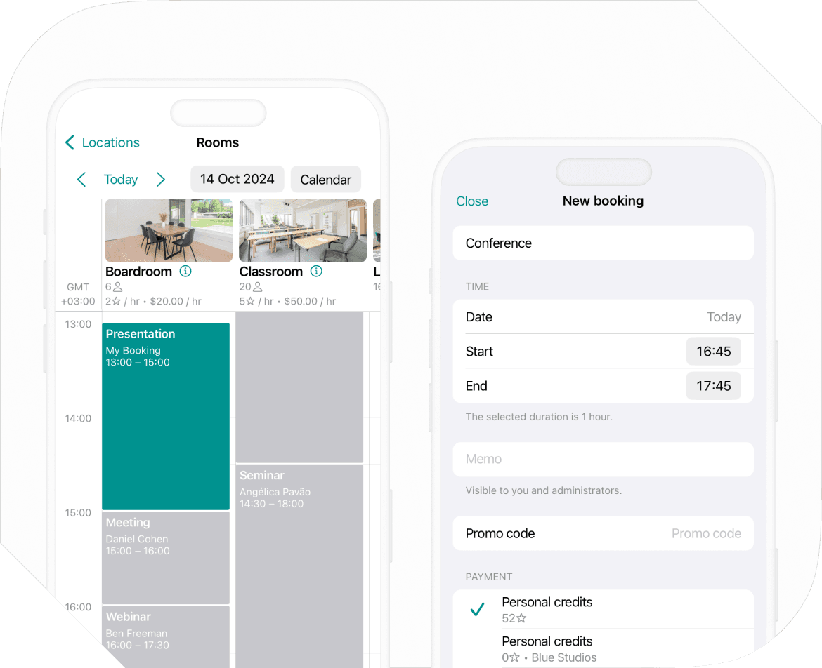 Spacebring' meeting room booking calendar