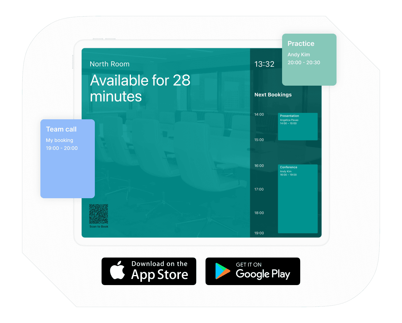 Spacebring meeting room display for seamless booking experience