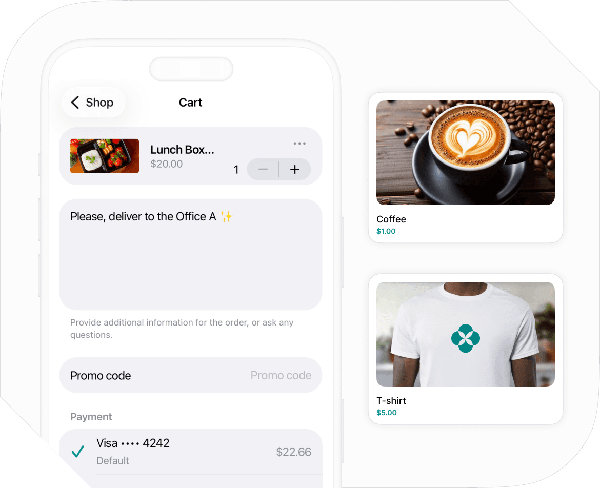 Easy payments for products on Spacebring coworking space management software