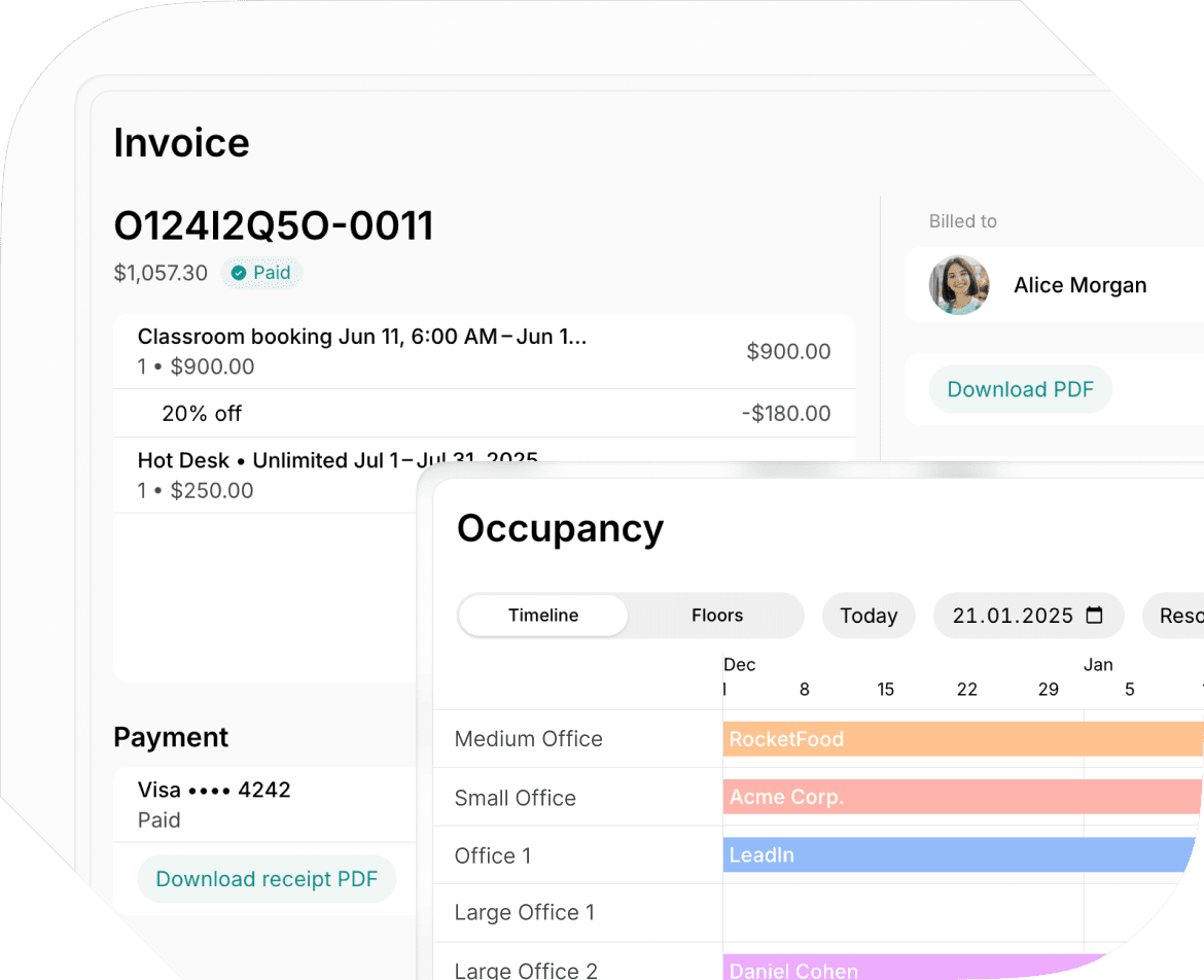 Invoices on Spacebring coworking space software