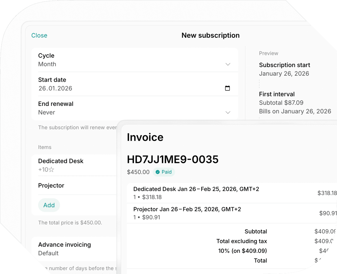 Invoices on Spacebring coworking space software