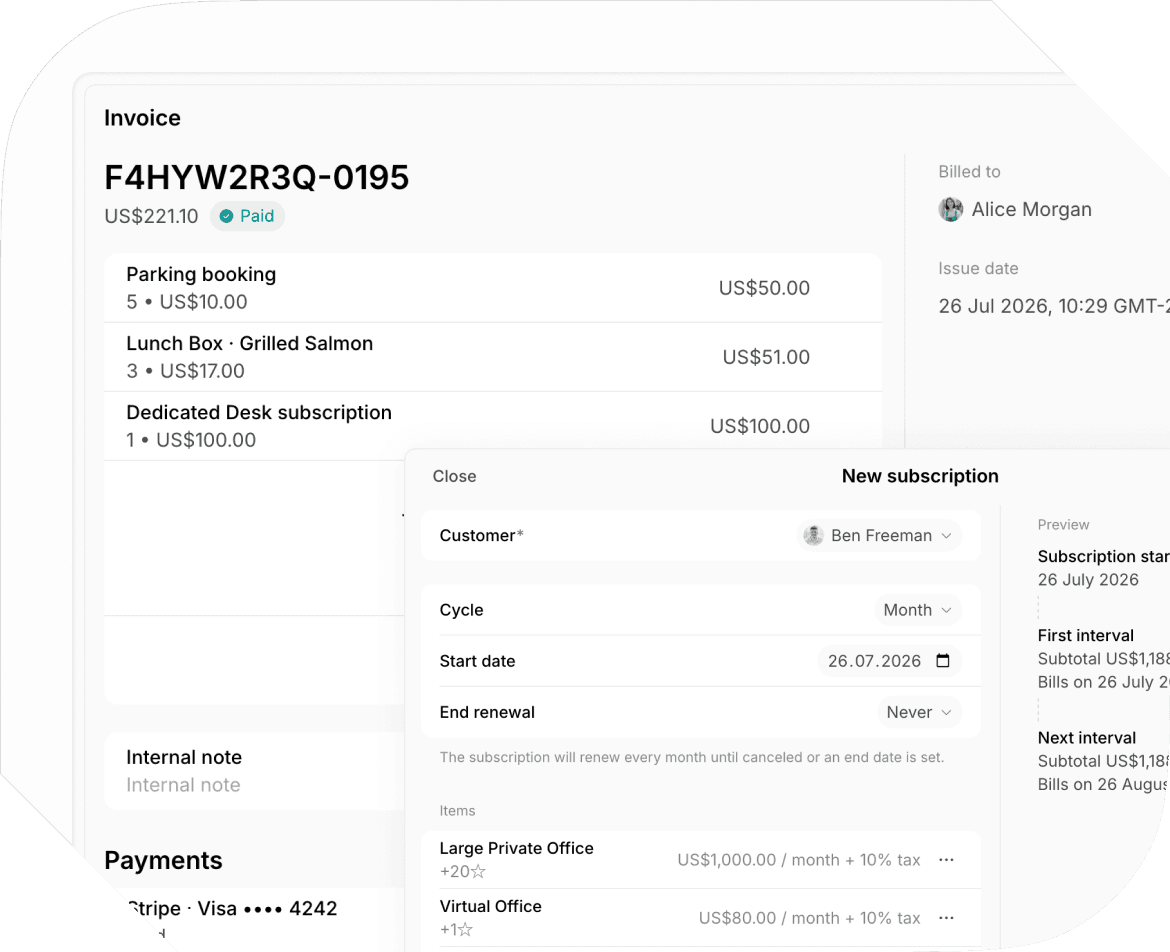 Invoices on Spacebring coworking space software