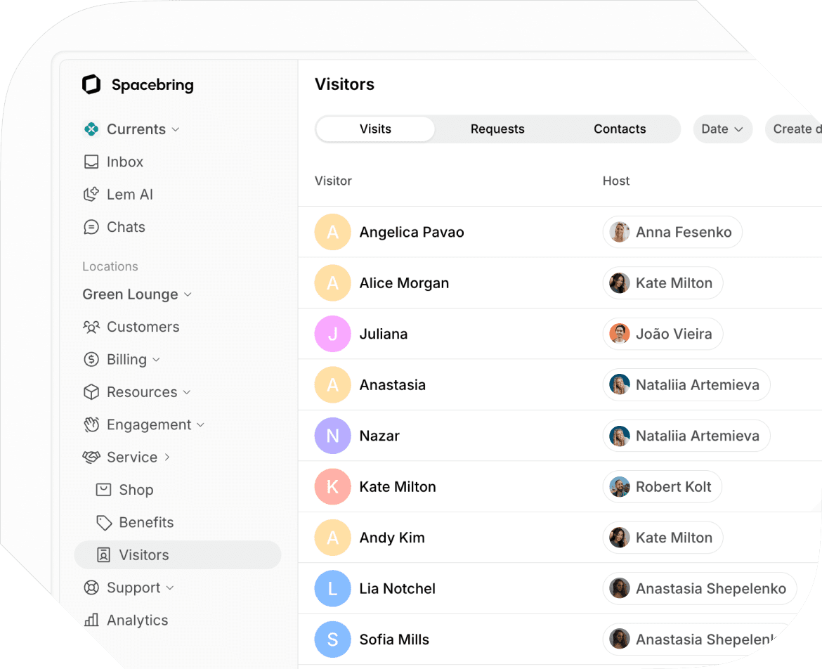 Visitor records on Spacebring visitor management software