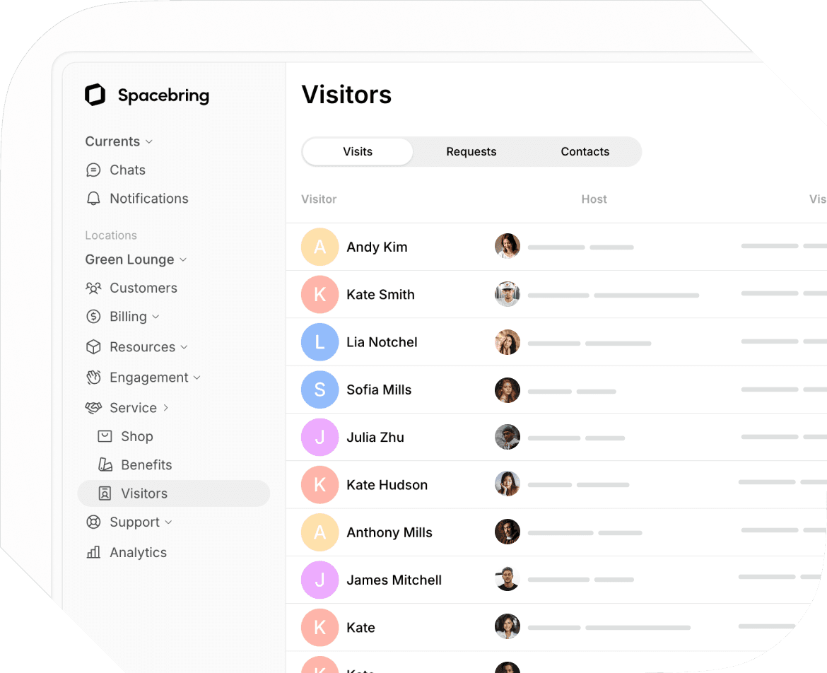 Visitor records on Spacebring visitor management software
