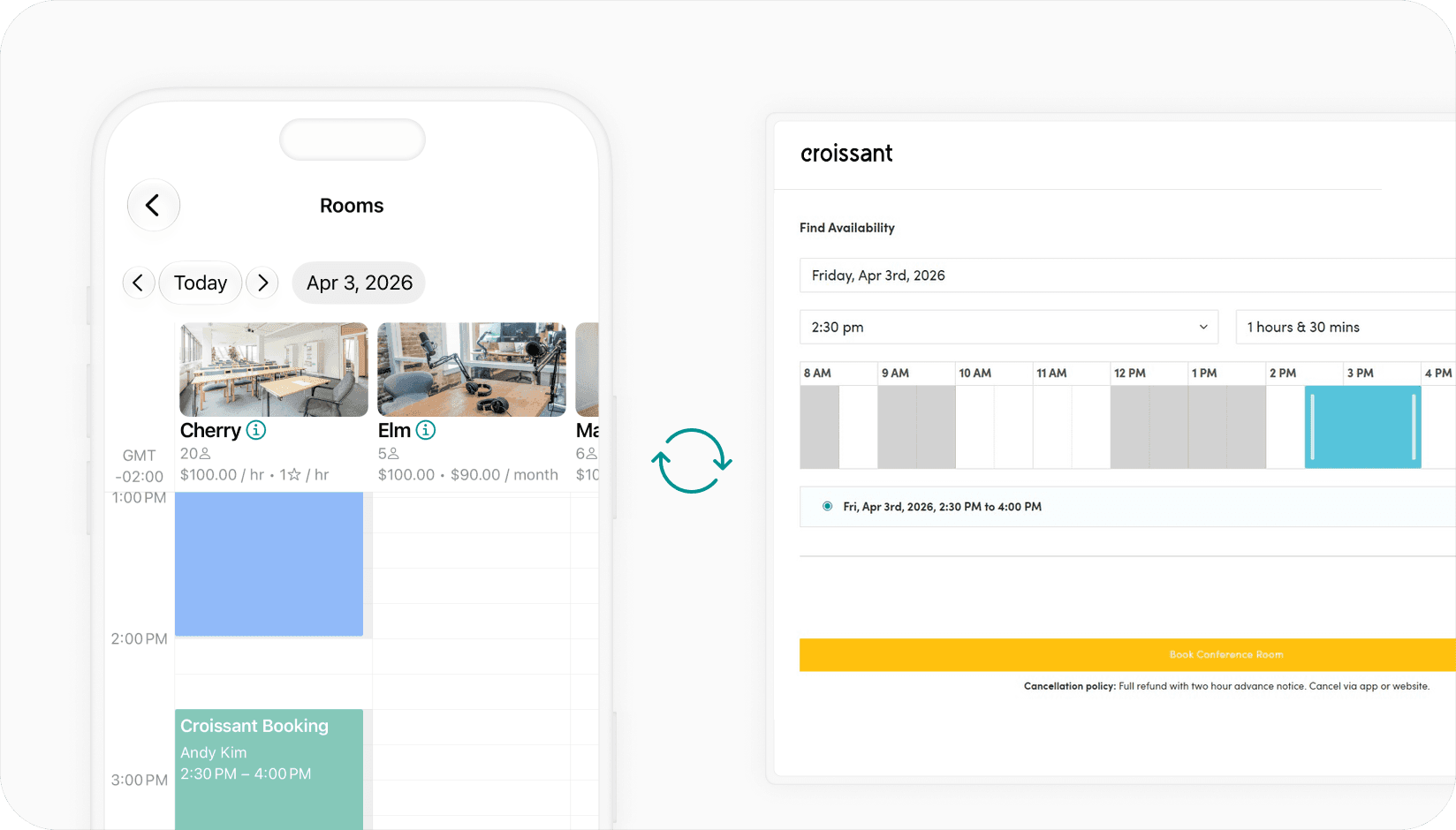 Croissant booking syncing onto the Spacebring calendar