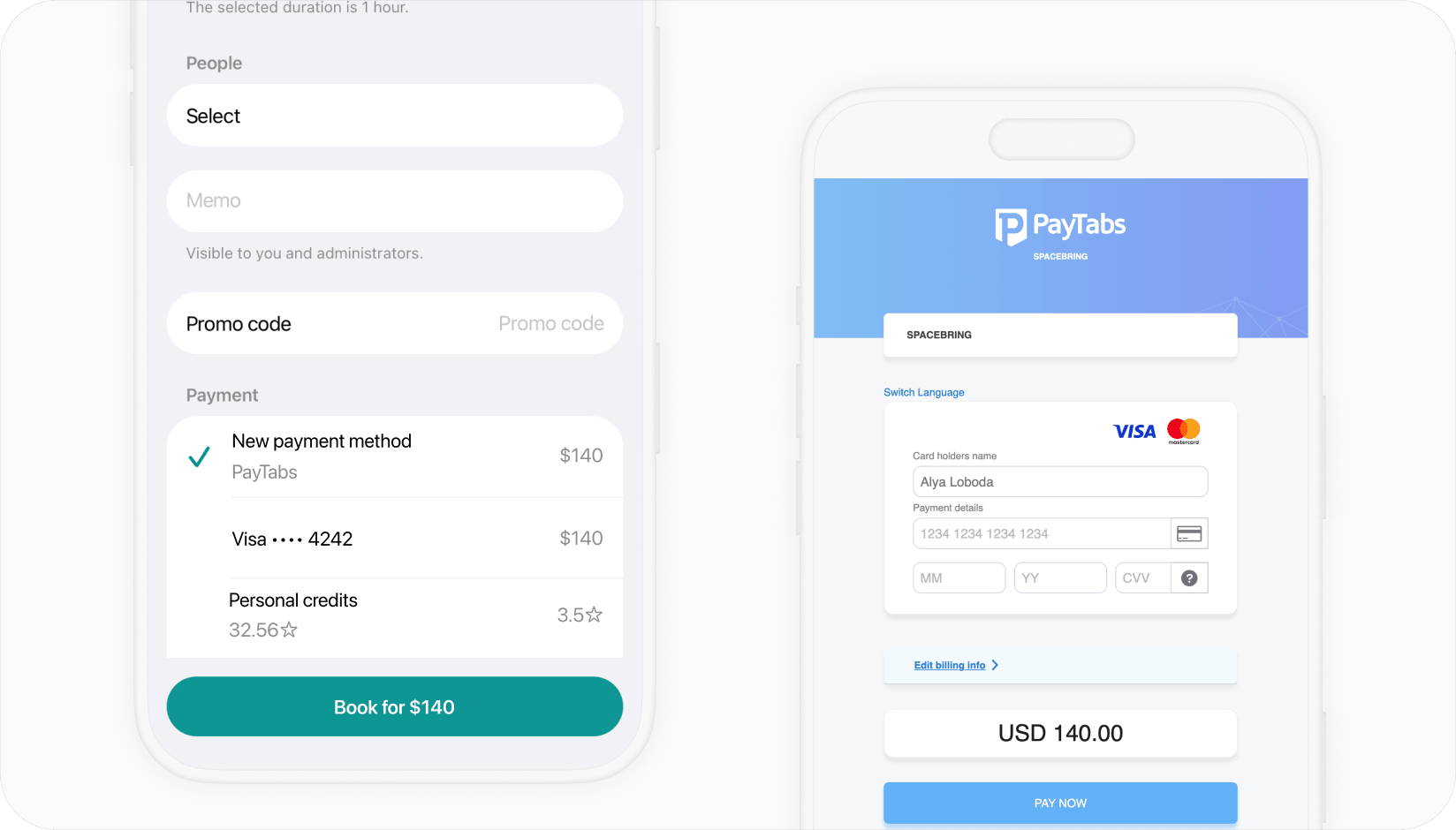 Paytabs hosted payment page for coworkign space