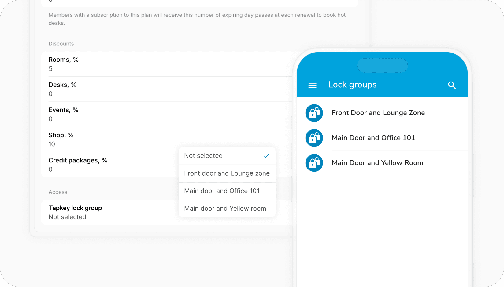 Spacebring coworking space software integration with Tapkey access control system