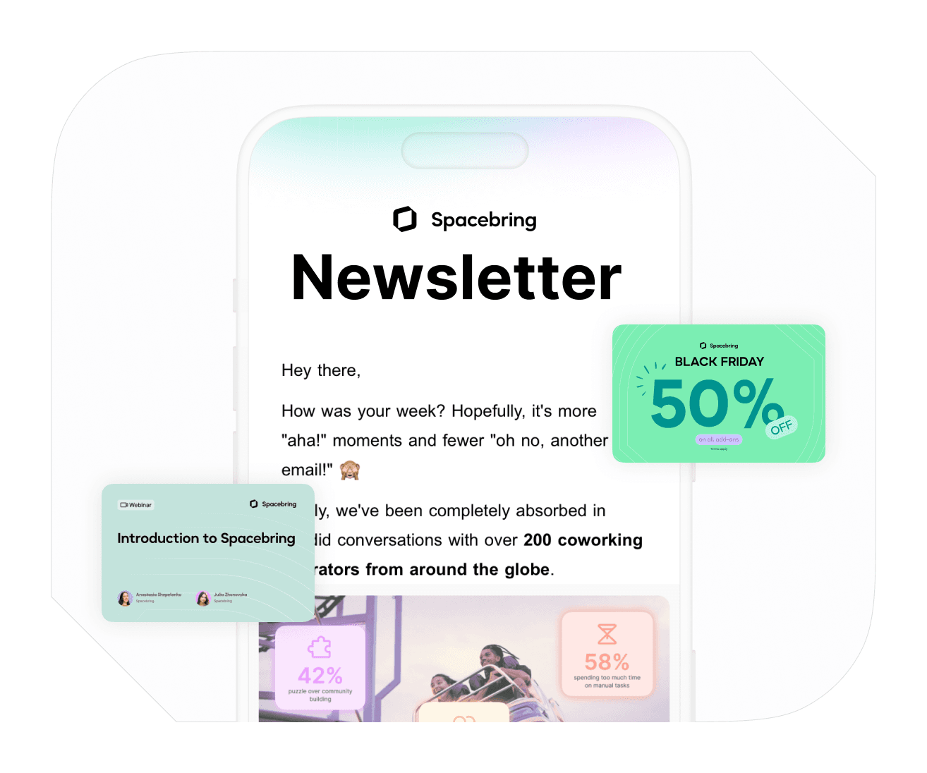 Spacebring newsletter screenshot with blog updates