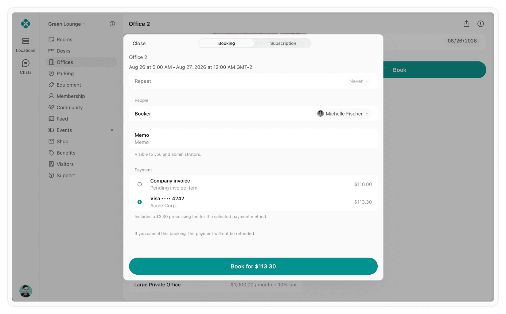 Bookable offices on Spacebring
