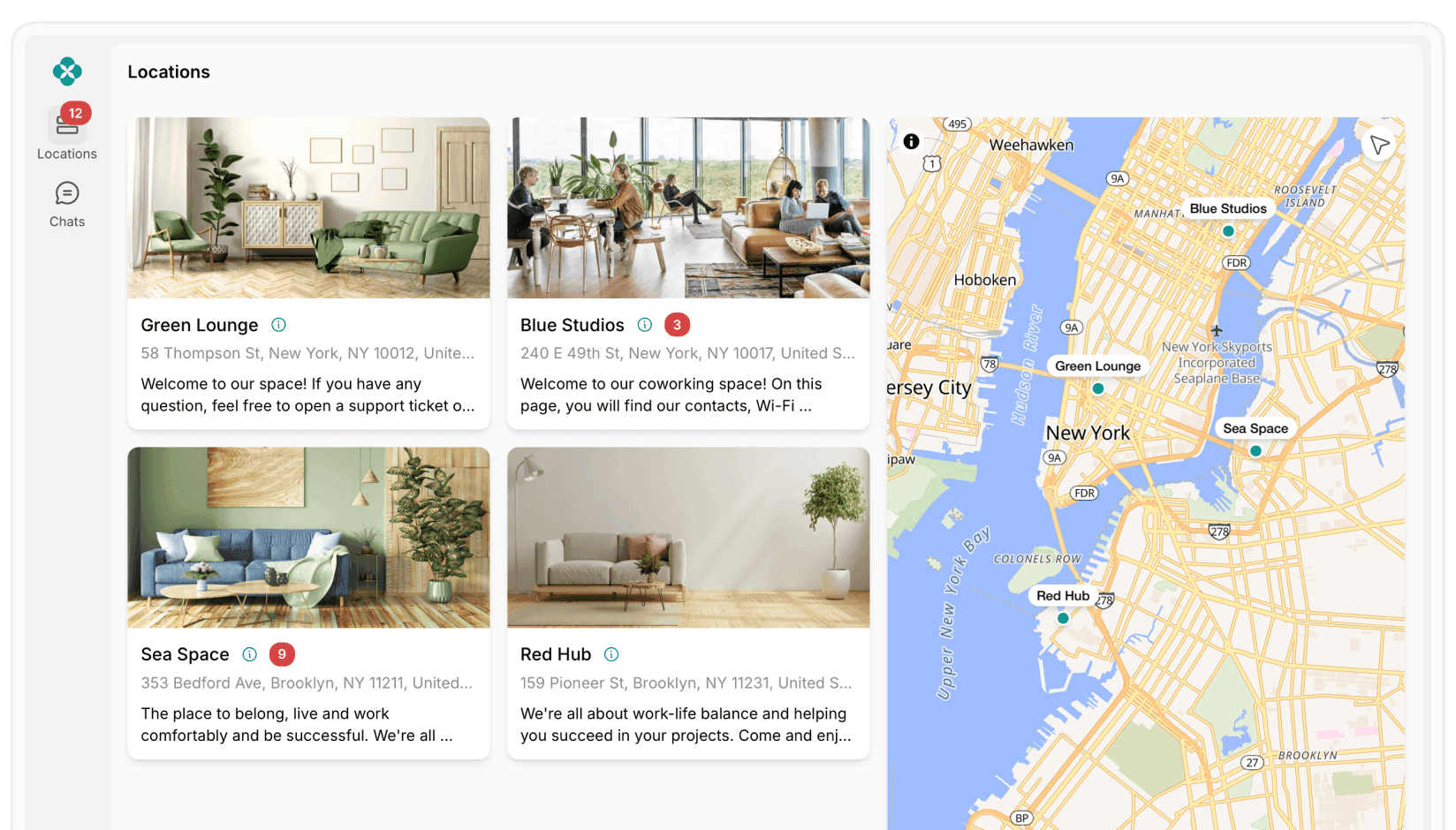 New Locations page with a map in the member web portal