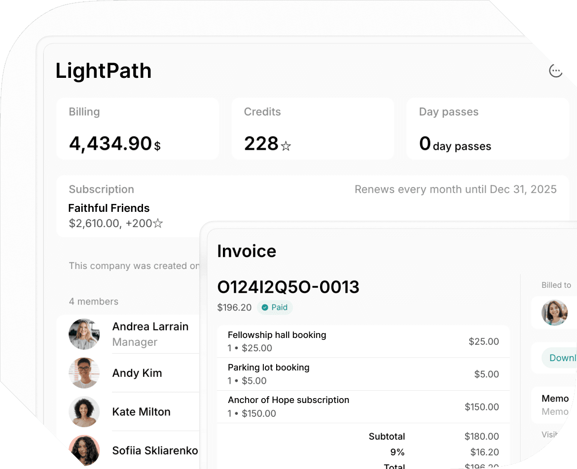 Billing in Spacebring church membership management software