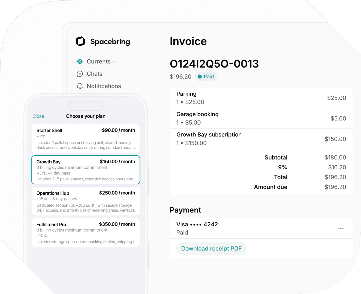 Automated billing for co-warehousing business with Spacebring