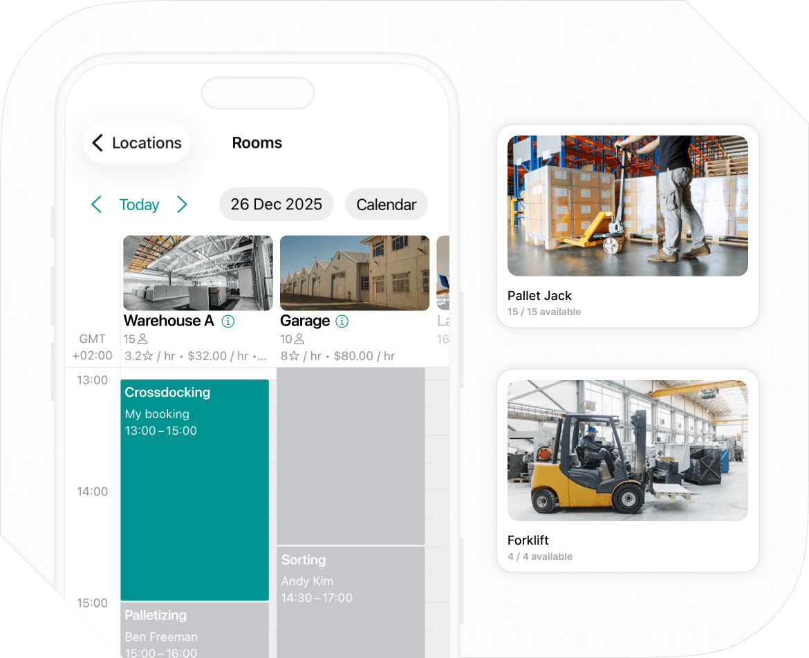 A system for booking equipment and access to your co-warehousing or storage space