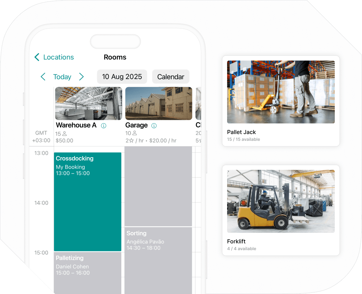 A system for booking equipment and access to your co-warehousing or storage space