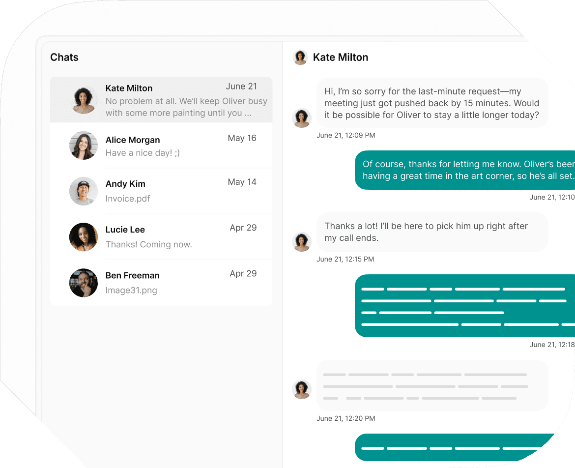 Chats in Spacebring coworking with childcare management software