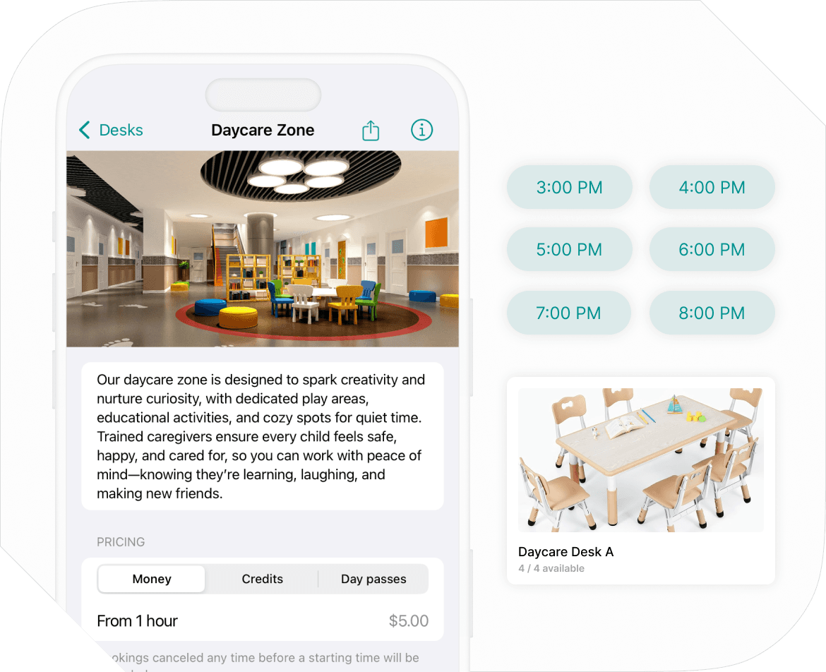 Desk booking in Spacebring all-in-one coworking and childcare platform
