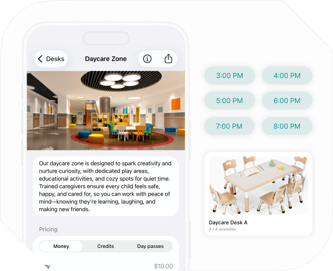 Desk booking in Spacebring all-in-one coworking and childcare platform